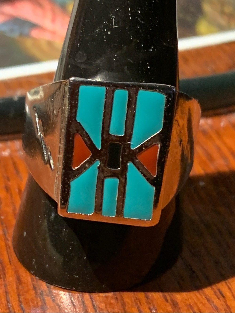 Native American Reproduction Channel Inlay Ring Size 11